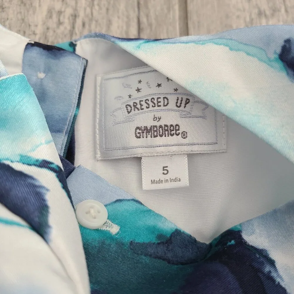 Gymboree Dressed Up Watercolor blue and teal floral party dress girls size 5